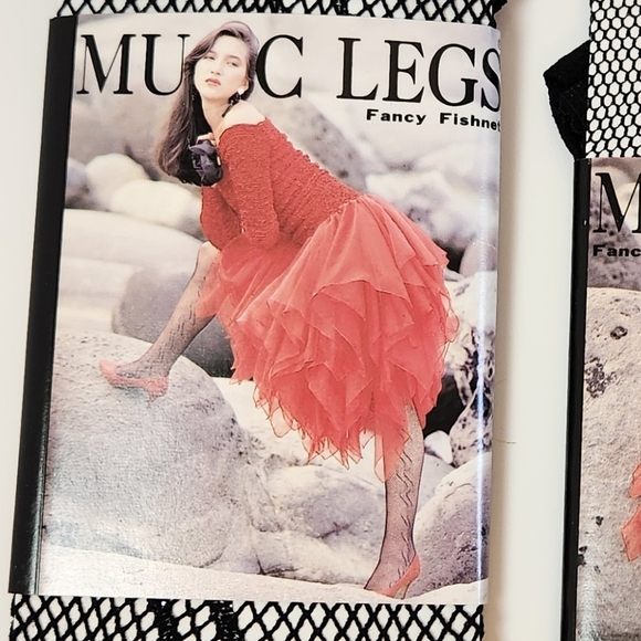 Music Legs Fancy Fishnet Stockings Black New Vintage 90s Cosplay Halloween Goth - Picture 7 of 8